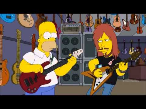 Homer Simpson palying bass guitar